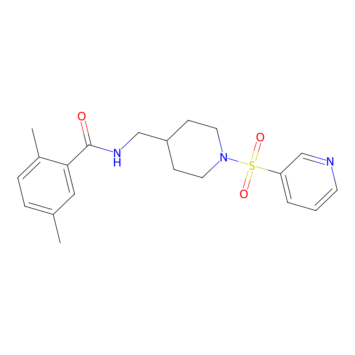 2,5-dimethyl-N-((1-(pyridin-3-ylsulfonyl)piperidin-4-yl)methyl)benzamide molecular structure, CAS 1428364-87-7