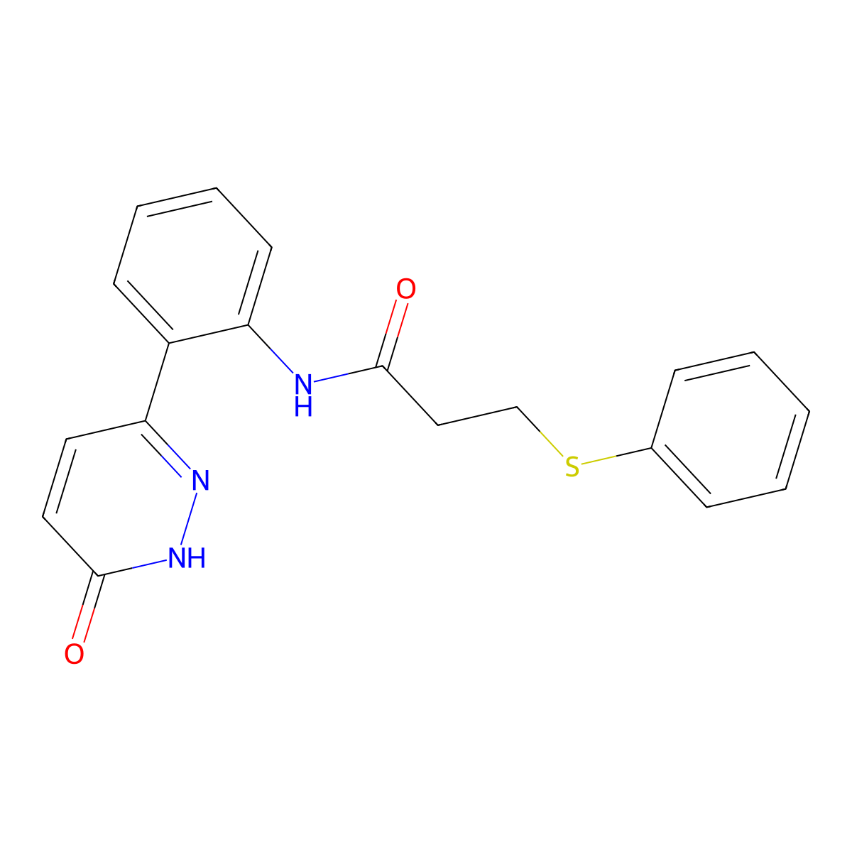 N-(2-(6-oxo-1,6-dihydropyridazin-3-yl)phenyl)-3-(phenylthio)propanamide molecular structure, CAS 1428364-92-4