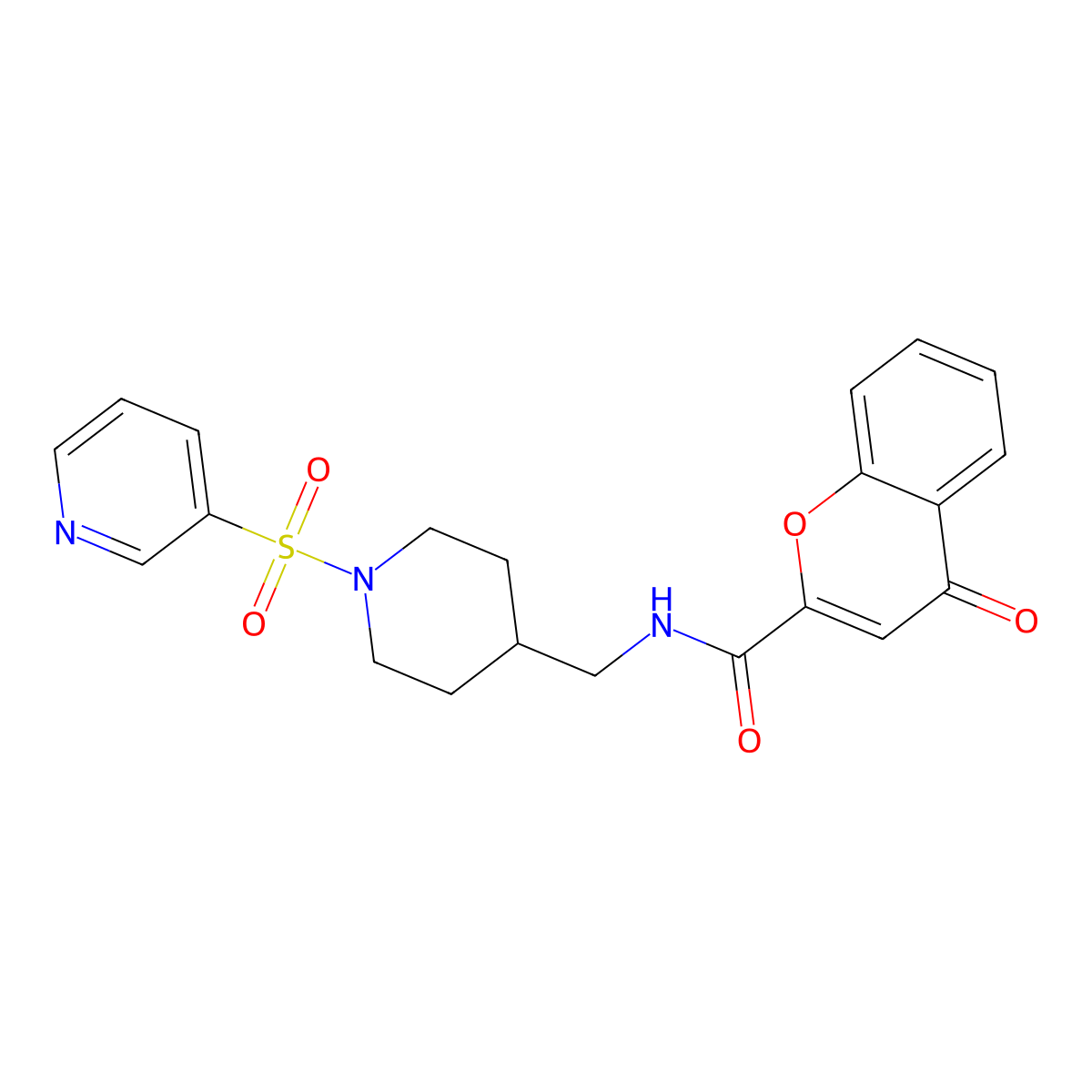 4-oxo-N-((1-(pyridin-3-ylsulfonyl)piperidin-4-yl)methyl)-4H-chromene-2-carboxamide molecular structure, CAS 1428364-97-9
