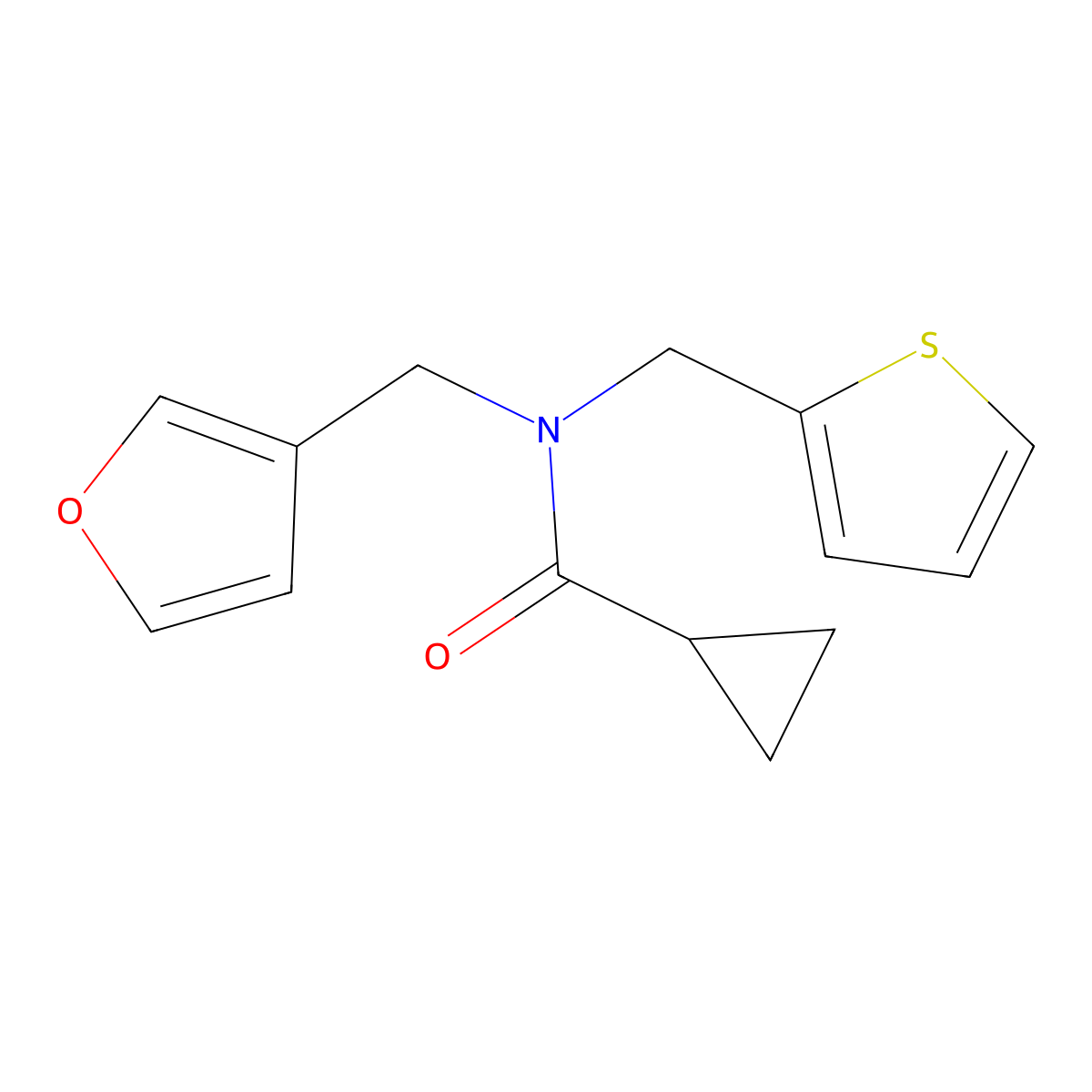 N-(furan-3-ylmethyl)-N-(thiophen-2-ylmethyl)cyclopropanecarboxamide molecular structure, CAS 1428364-98-0