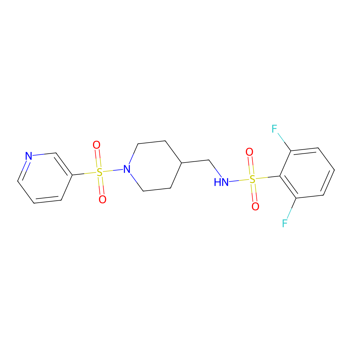 2,6-difluoro-N-{[1-(pyridine-3-sulfonyl)piperidin-4-yl]methyl}benzene-1-sulfonamide molecular structure, CAS 1428365-03-0