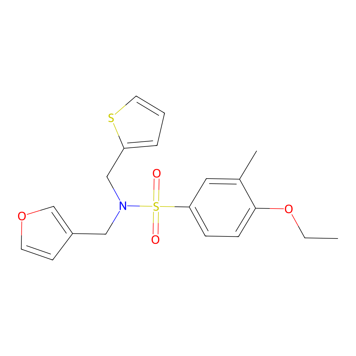 4-ethoxy-N-(furan-3-ylmethyl)-3-methyl-N-(thiophen-2-ylmethyl)benzenesulfonamide molecular structure, CAS 1428365-05-2
