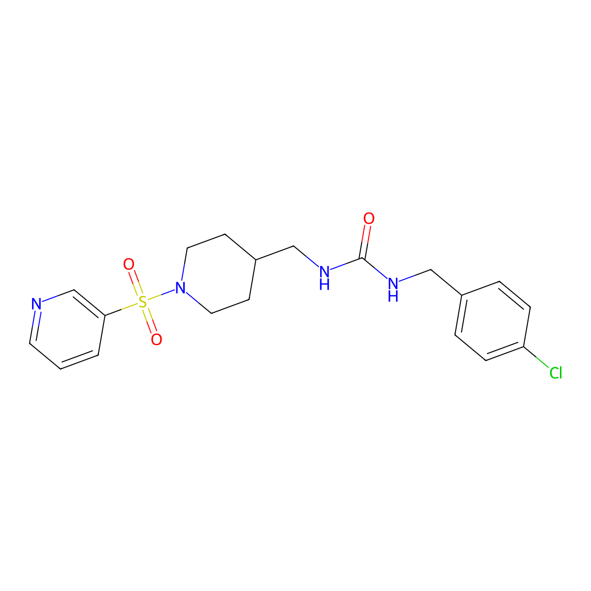 1-(4-Chlorobenzyl)-3-((1-(pyridin-3-ylsulfonyl)piperidin-4-yl)methyl)urea molecular structure, CAS 1428365-11-0