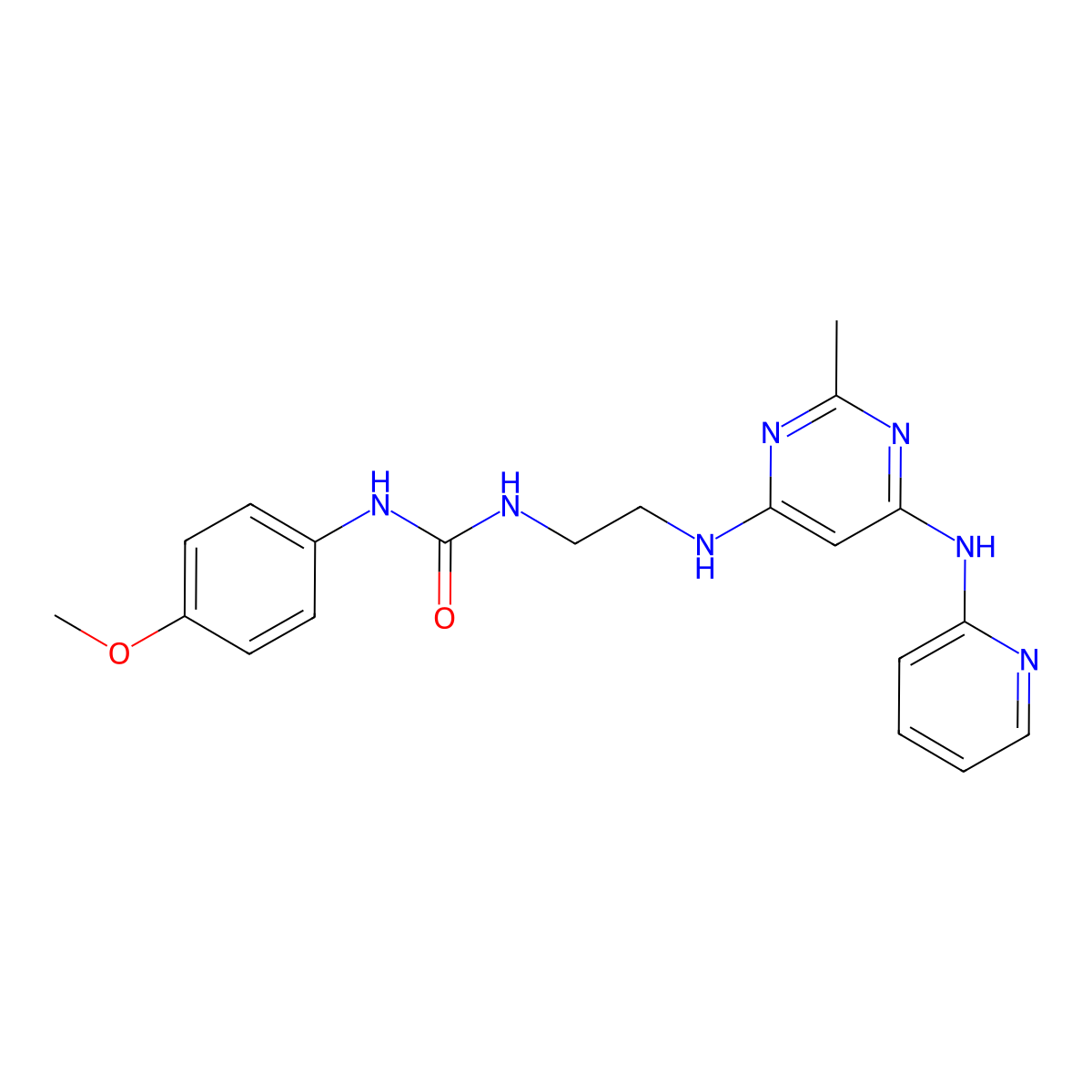 1-(4-Methoxyphenyl)-3-(2-((2-methyl-6-(pyridin-2-ylamino)pyrimidin-4-yl)amino)ethyl)urea molecular structure, CAS 1428365-15-4