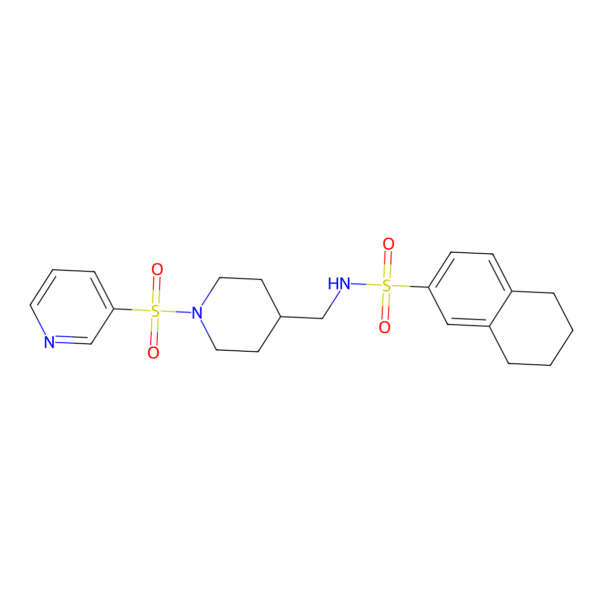 N-((1-(pyridin-3-ylsulfonyl)piperidin-4-yl)methyl)-5,6,7,8-tetrahydronaphthalene-2-sulfonamide molecular structure, CAS 1428365-18-7