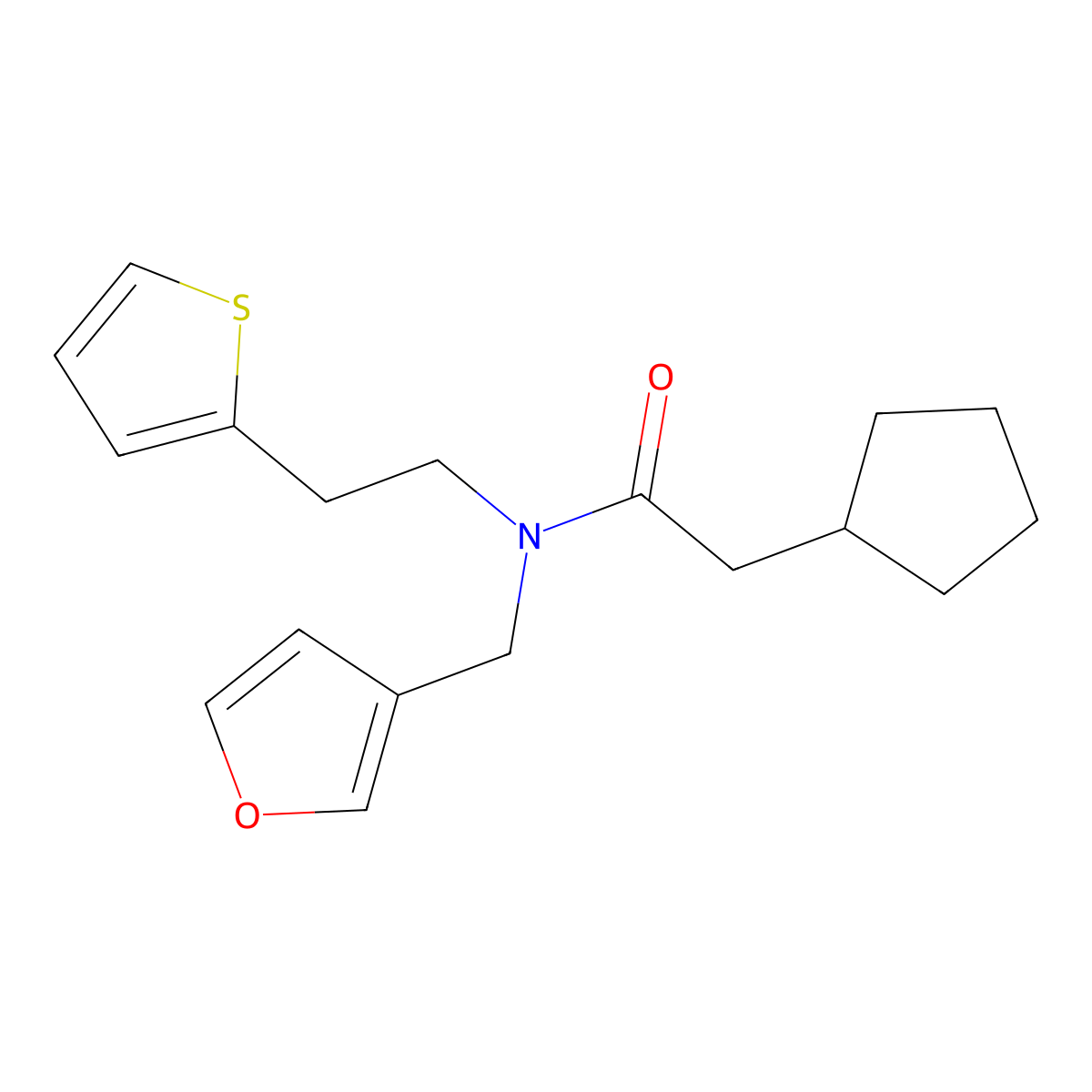 2-cyclopentyl-N-(furan-3-ylmethyl)-N-(2-(thiophen-2-yl)ethyl)acetamide molecular structure, CAS 1428365-20-1