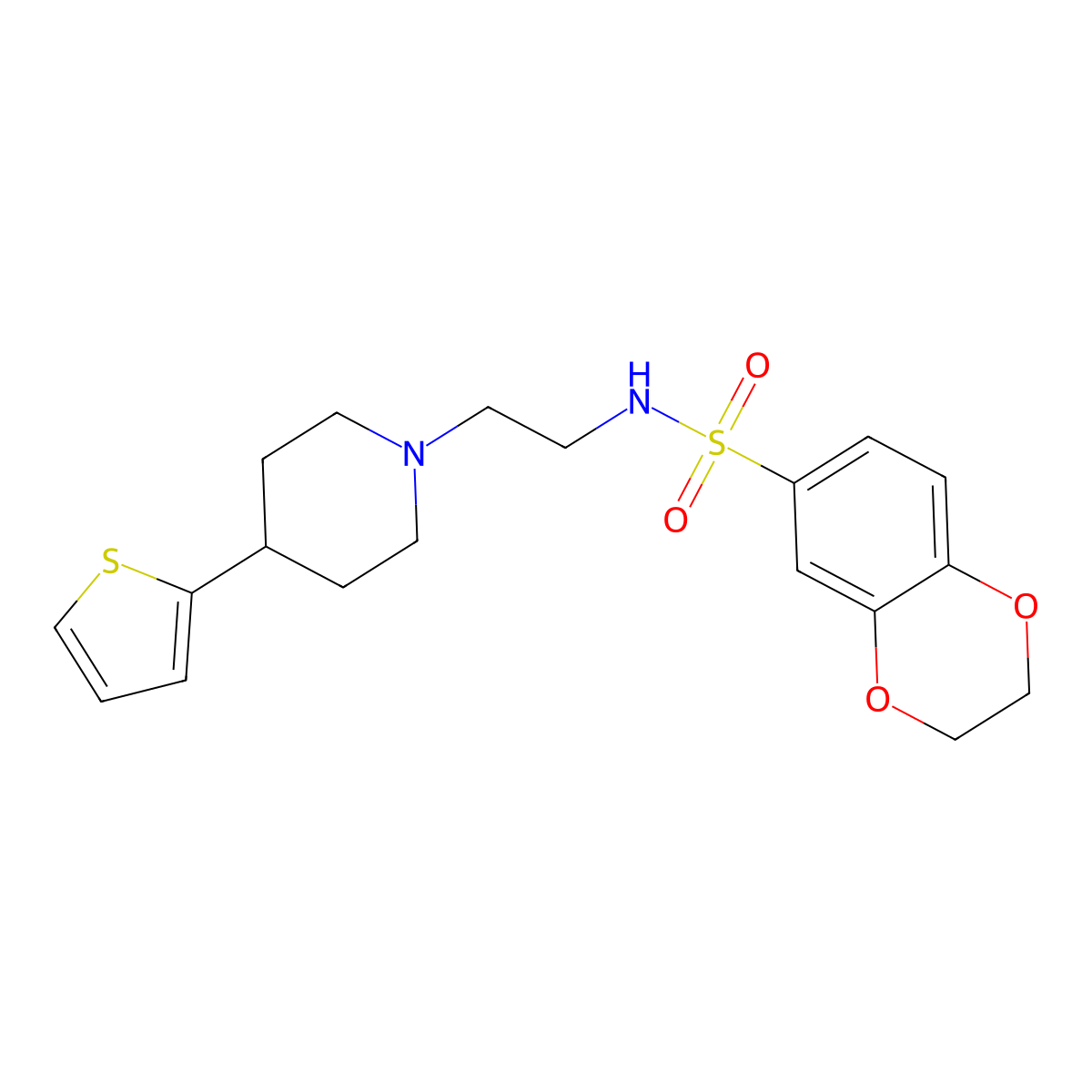 N-(2-(4-(thiophen-2-yl)piperidin-1-yl)ethyl)-2,3-dihydrobenzo[b][1,4]dioxine-6-sulfonamide molecular structure, CAS 1428365-22-3