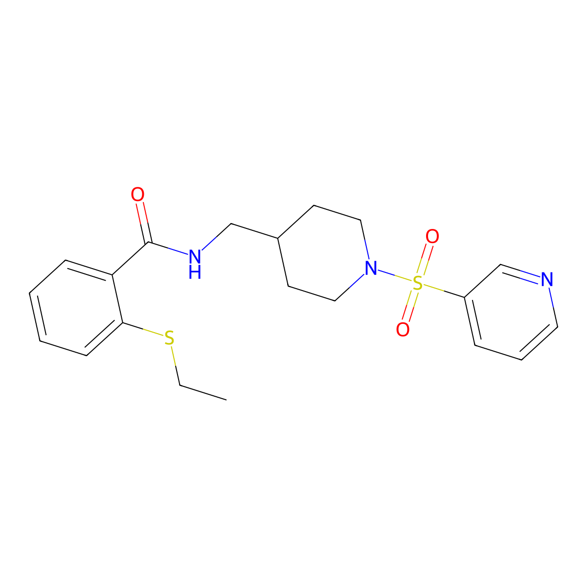 2-(ethylthio)-N-((1-(pyridin-3-ylsulfonyl)piperidin-4-yl)methyl)benzamide molecular structure, CAS 1428365-25-6