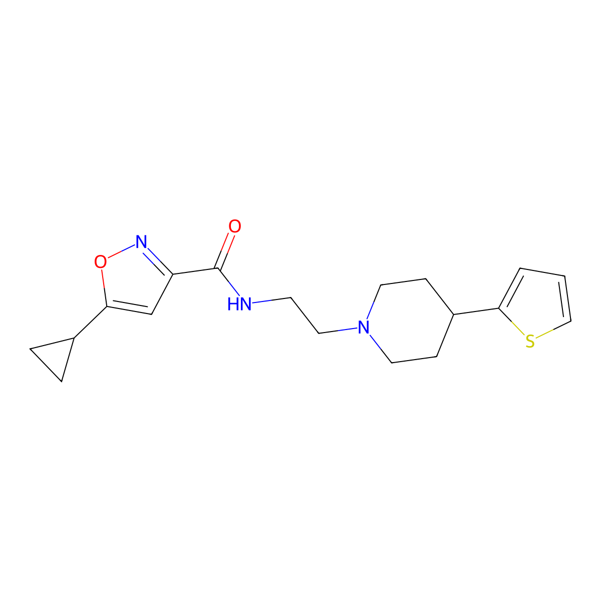 5-cyclopropyl-N-(2-(4-(thiophen-2-yl)piperidin-1-yl)ethyl)isoxazole-3-carboxamide molecular structure, CAS 1428365-26-7