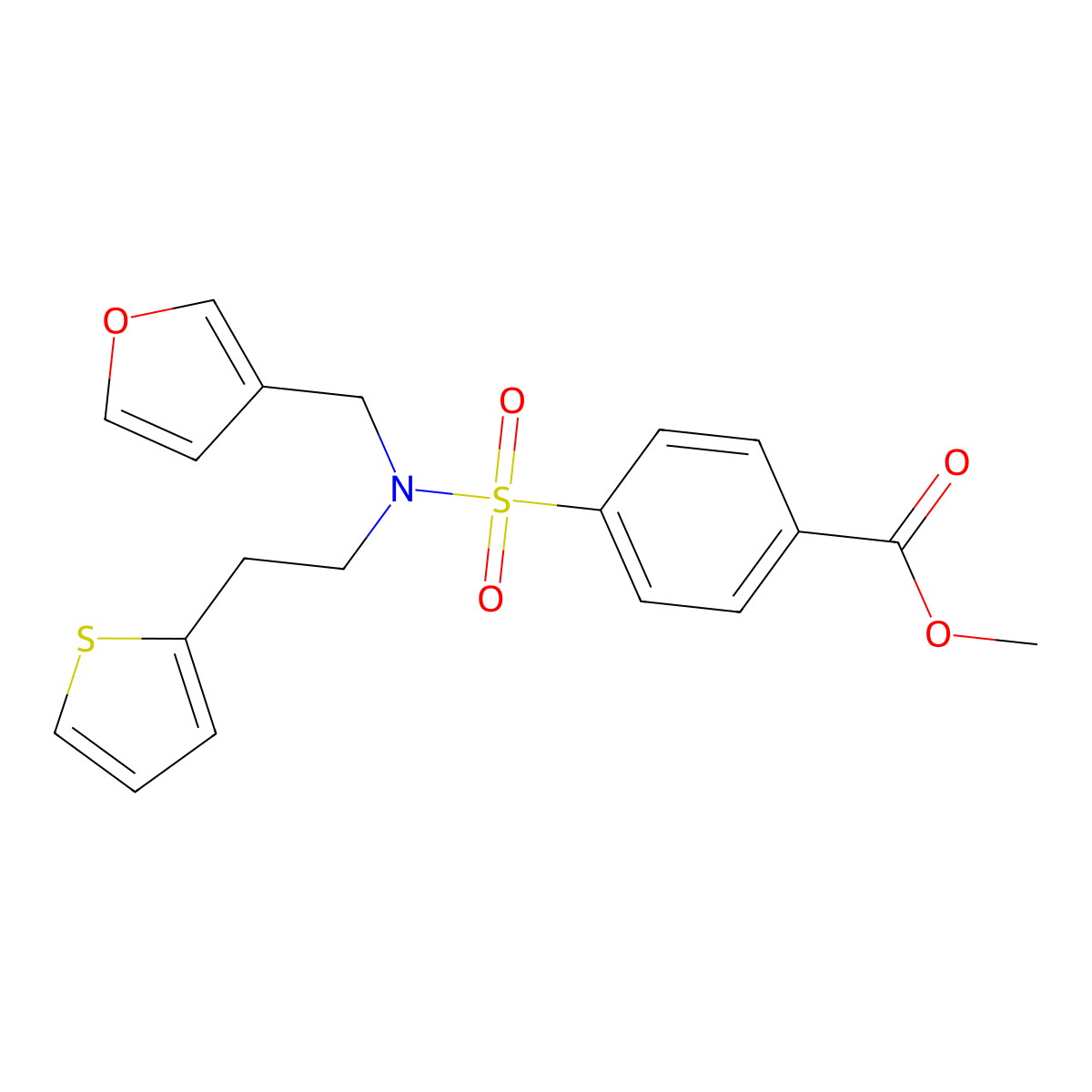 methyl 4-(N-(furan-3-ylmethyl)-N-(2-(thiophen-2-yl)ethyl)sulfamoyl)benzoate molecular structure, CAS 1428365-28-9