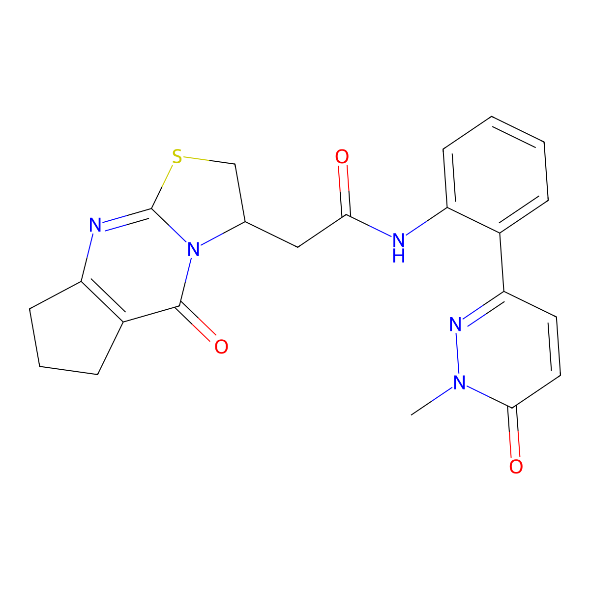 N-(2-(1-methyl-6-oxo-1,6-dihydropyridazin-3-yl)phenyl)-2-(5-oxo-2,3,5,6,7,8-hexahydrocyclopenta[d]thiazolo[3,2-a]pyrimidin-3-yl)acetamide molecular structure, CAS 1428365-30-3