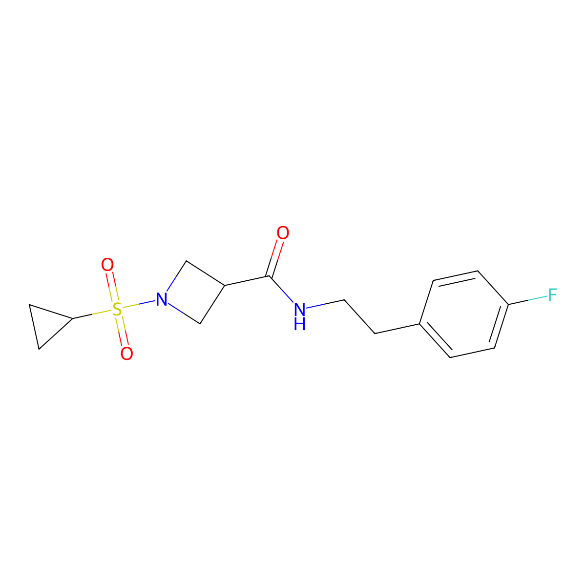 1-(cyclopropylsulfonyl)-N-(4-fluorophenethyl)azetidine-3-carboxamide molecular structure, CAS 1428365-32-5