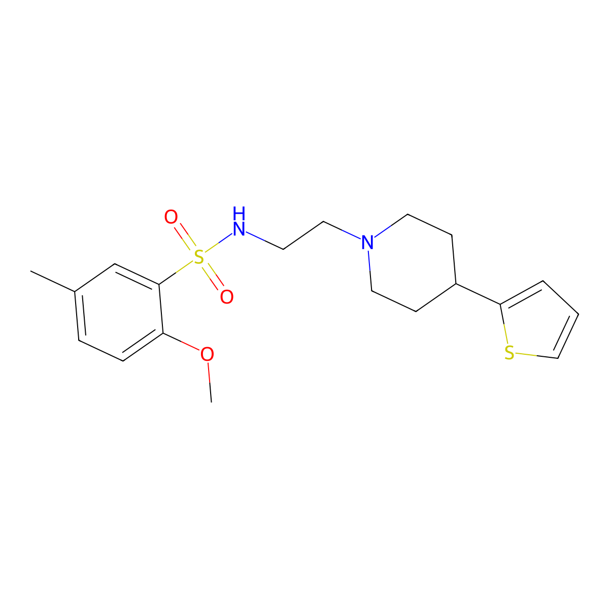 2-methoxy-5-methyl-N-(2-(4-(thiophen-2-yl)piperidin-1-yl)ethyl)benzenesulfonamide molecular structure, CAS 1428365-36-9