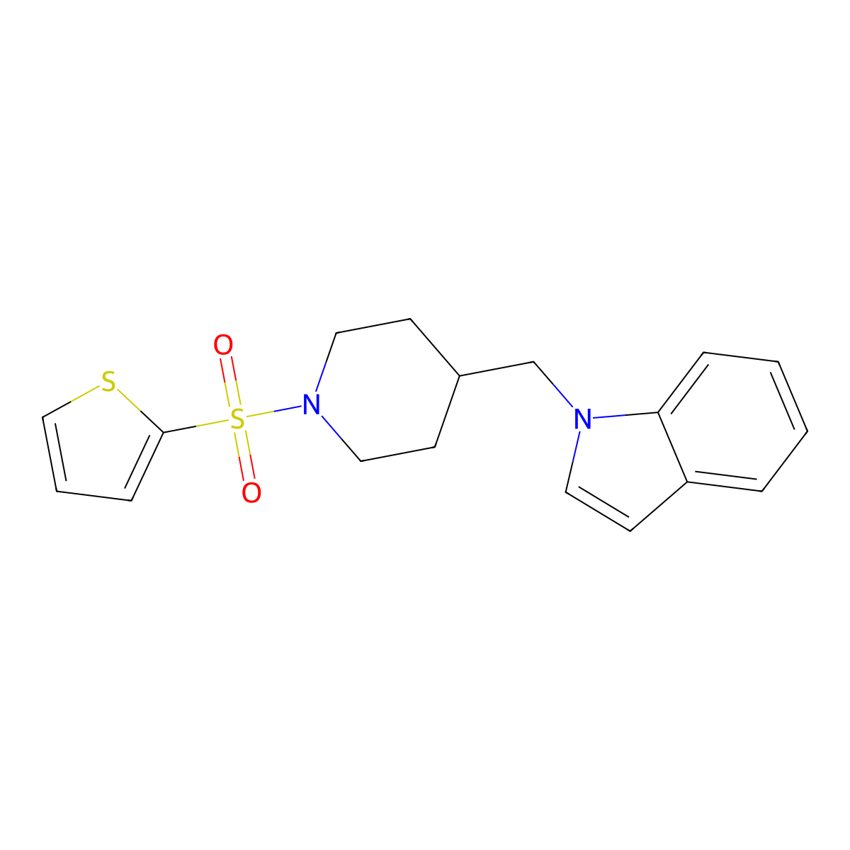 1-((1-(thiophen-2-ylsulfonyl)piperidin-4-yl)methyl)-1H-indole molecular structure, CAS 1428365-37-0