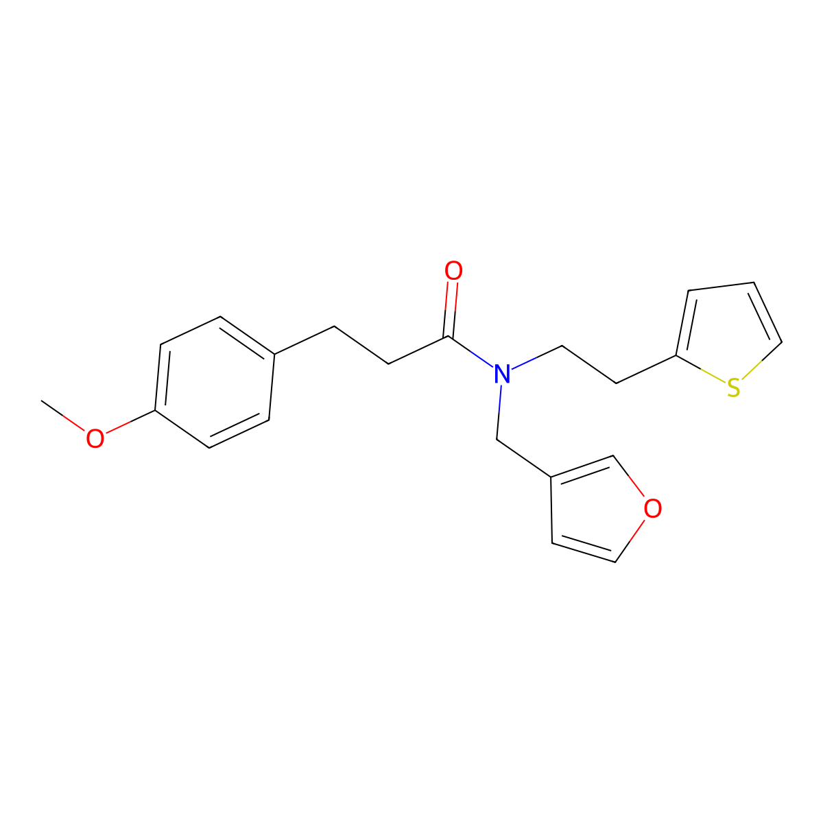N-(furan-3-ylmethyl)-3-(4-methoxyphenyl)-N-(2-(thiophen-2-yl)ethyl)propanamide molecular structure, CAS 1428365-40-5