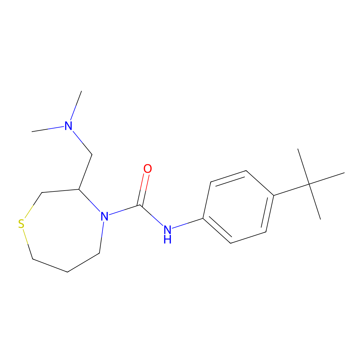 N-(4-(tert-butyl)phenyl)-3-((dimethylamino)methyl)-1,4-thiazepane-4-carboxamide molecular structure, CAS 1428365-47-2