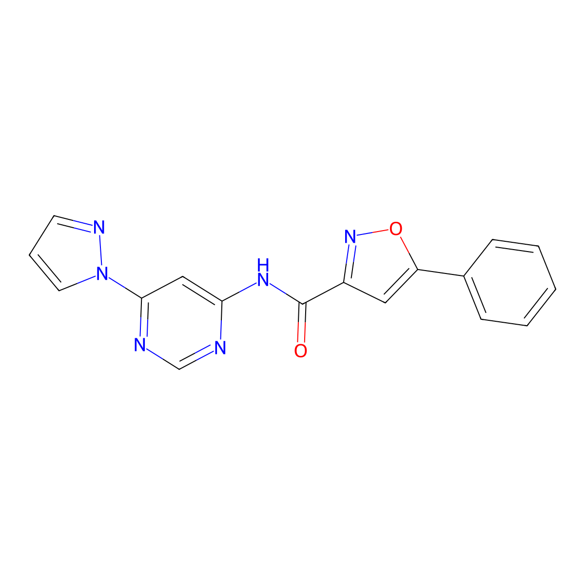 N-(6-(1H-pyrazol-1-yl)pyrimidin-4-yl)-5-phenylisoxazole-3-carboxamide molecular structure, CAS 1428365-48-3
