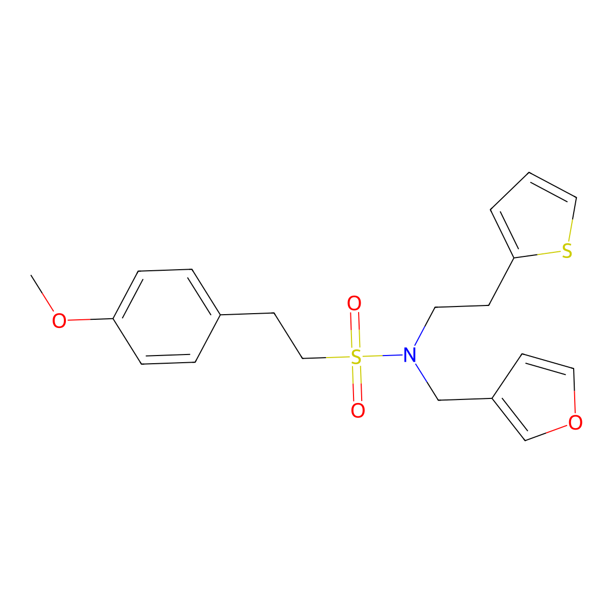 N-(furan-3-ylmethyl)-2-(4-methoxyphenyl)-N-(2-(thiophen-2-yl)ethyl)ethanesulfonamide molecular structure, CAS 1428365-49-4
