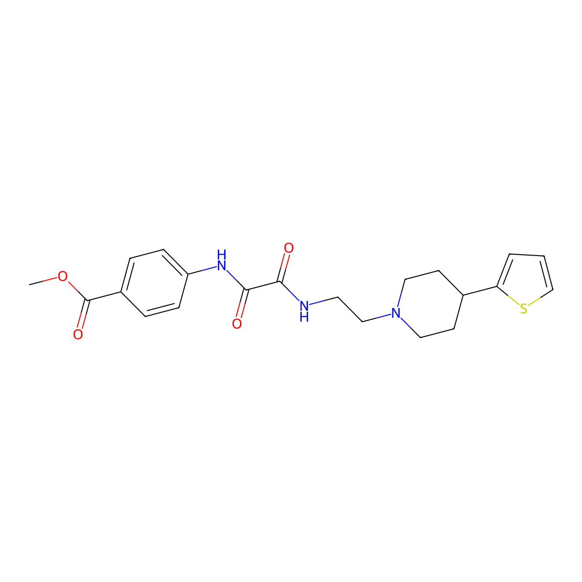 Methyl 4-(2-oxo-2-((2-(4-(thiophen-2-yl)piperidin-1-yl)ethyl)amino)acetamido)benzoate molecular structure, CAS 1428365-52-9