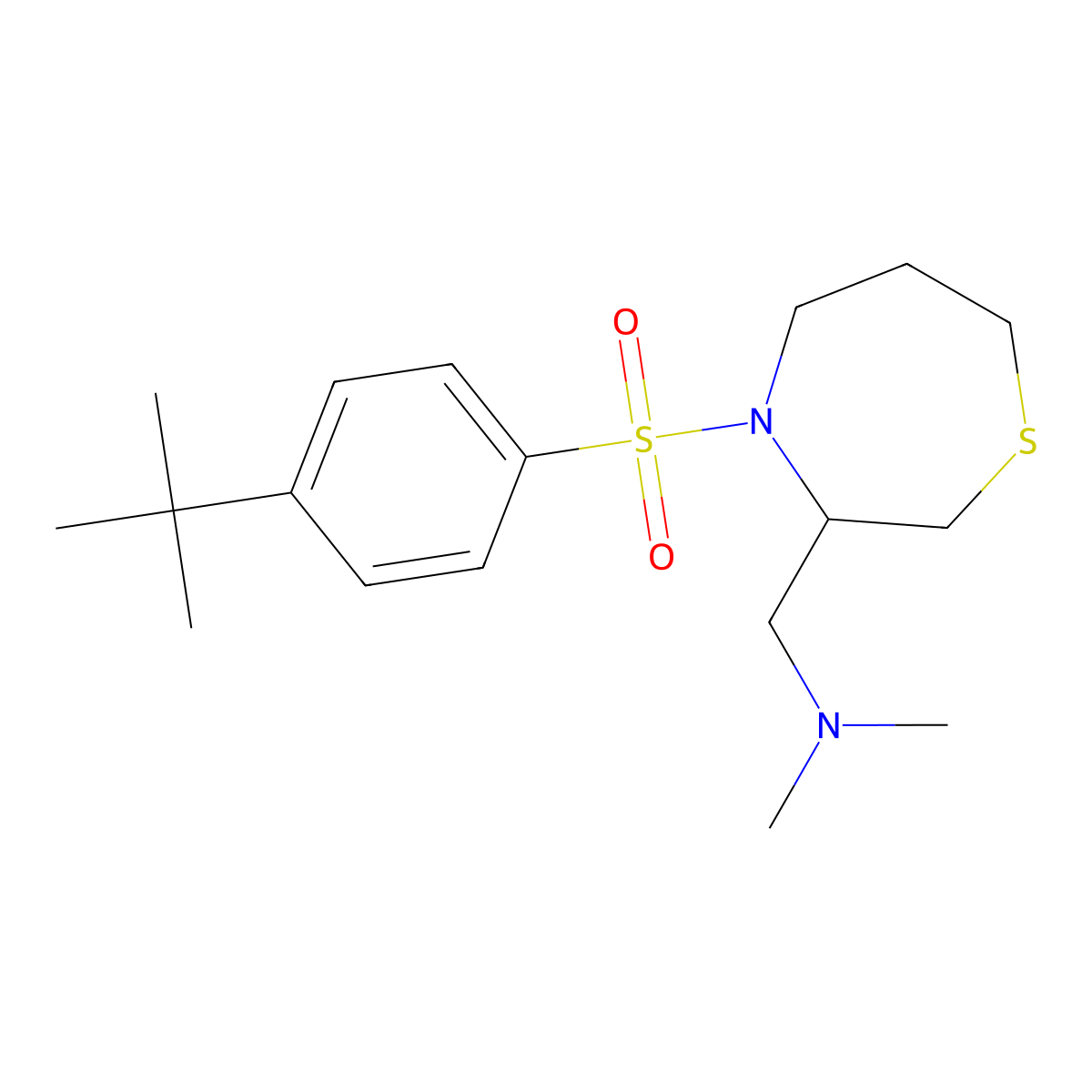 1-(4-((4-(tert-butyl)phenyl)sulfonyl)-1,4-thiazepan-3-yl)-N,N-dimethylmethanamine molecular structure, CAS 1428365-56-3