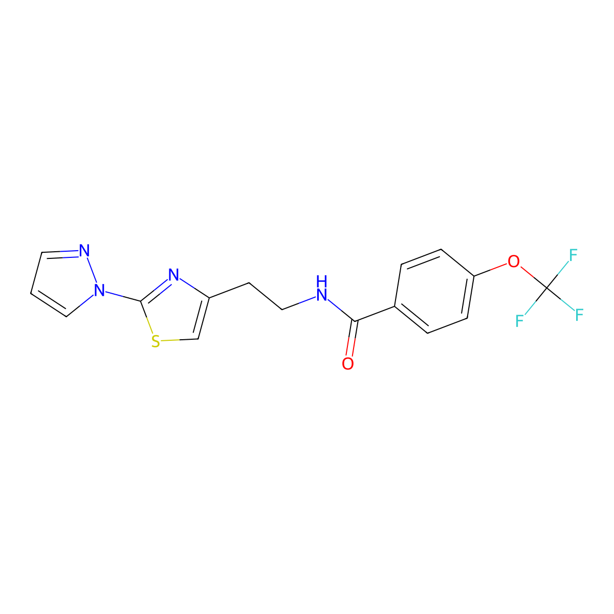 N-(2-(2-(1H-pyrazol-1-yl)thiazol-4-yl)ethyl)-4-(trifluoromethoxy)benzamide molecular structure, CAS 1428365-62-1