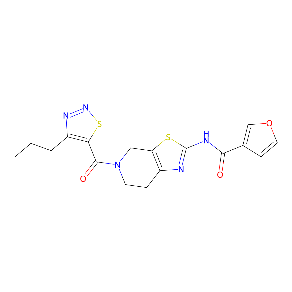 N-(5-(4-propyl-1,2,3-thiadiazole-5-carbonyl)-4,5,6,7-tetrahydrothiazolo[5,4-c]pyridin-2-yl)furan-3-carboxamide molecular structure, CAS 1428365-68-7