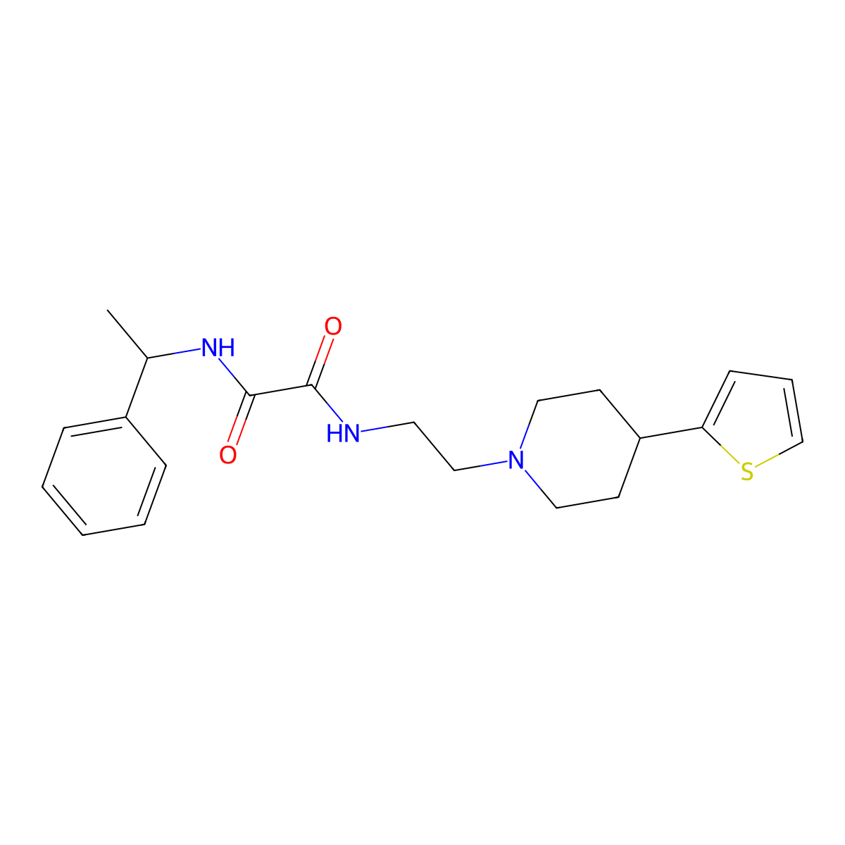 N1-(1-phenylethyl)-N2-(2-(4-(thiophen-2-yl)piperidin-1-yl)ethyl)oxalamide molecular structure, CAS 1428365-76-7