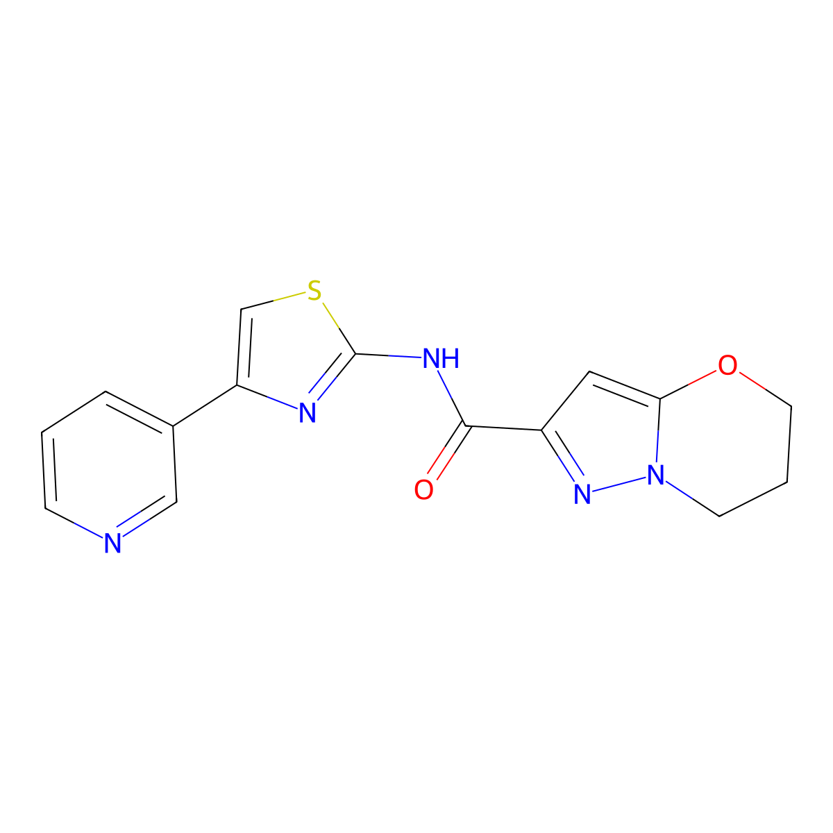 N-(4-(pyridin-3-yl)thiazol-2-yl)-6,7-dihydro-5H-pyrazolo[5,1-b][1,3]oxazine-2-carboxamide molecular structure, CAS 1428365-78-9