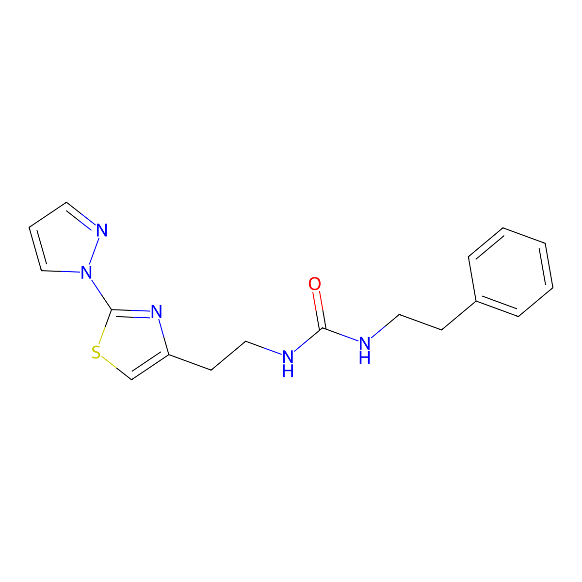 1-(2-(2-(1H-pyrazol-1-yl)thiazol-4-yl)ethyl)-3-phenethylurea molecular structure, CAS 1428365-82-5