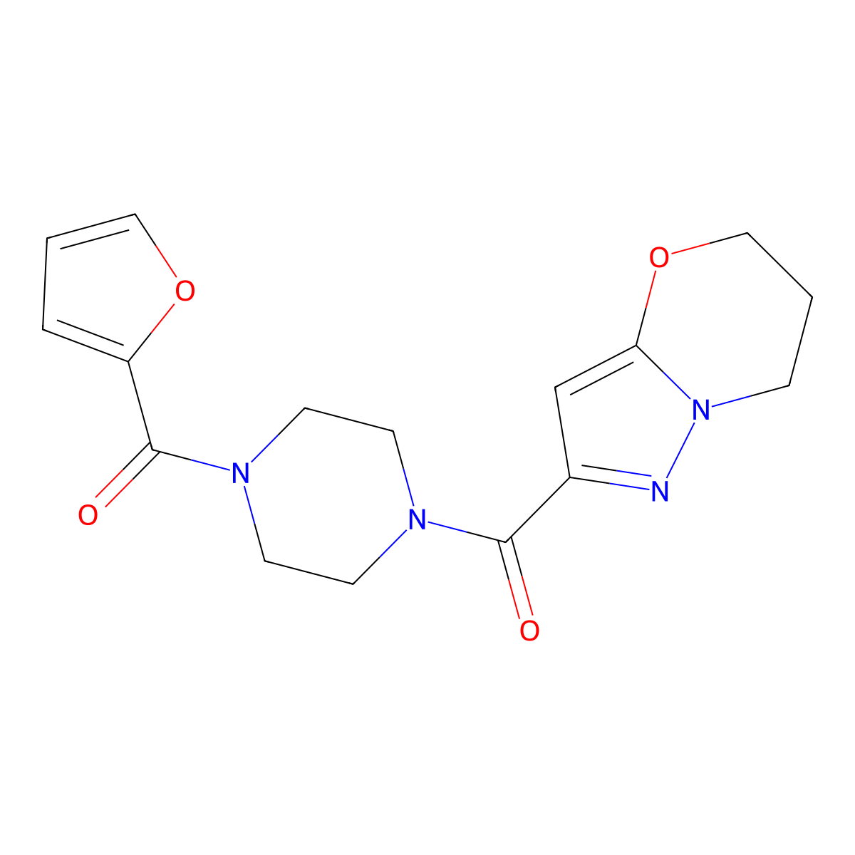 (6,7-dihydro-5H-pyrazolo[5,1-b][1,3]oxazin-2-yl)(4-(furan-2-carbonyl)piperazin-1-yl)methanone molecular structure, CAS 1428365-85-8