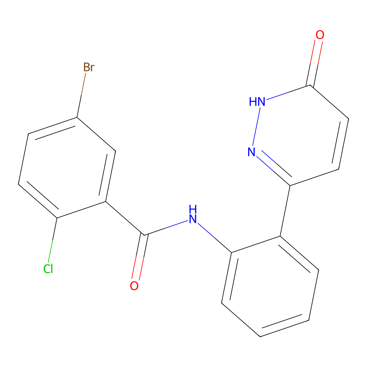 5-bromo-2-chloro-N-(2-(6-oxo-1,6-dihydropyridazin-3-yl)phenyl)benzamide molecular structure, CAS 1428365-88-1