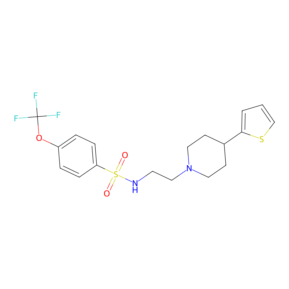 N-(2-(4-(thiophen-2-yl)piperidin-1-yl)ethyl)-4-(trifluoromethoxy)benzenesulfonamide molecular structure, CAS 1428366-02-2
