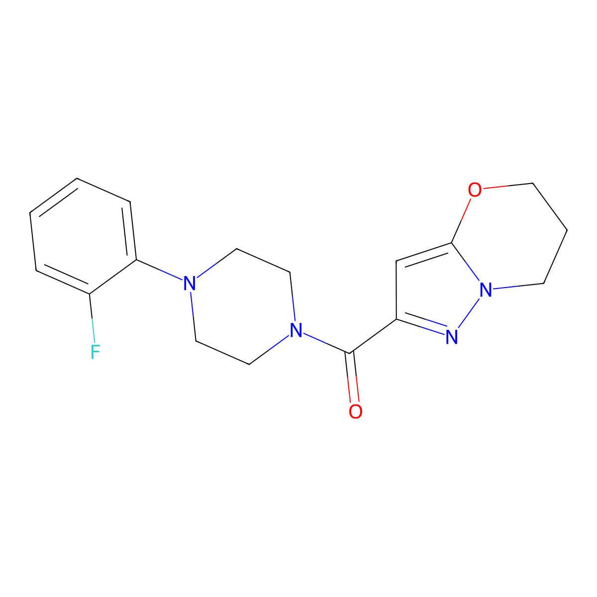 (6,7-dihydro-5H-pyrazolo[5,1-b][1,3]oxazin-2-yl)(4-(2-fluorophenyl)piperazin-1-yl)methanone molecular structure, CAS 1428366-06-6