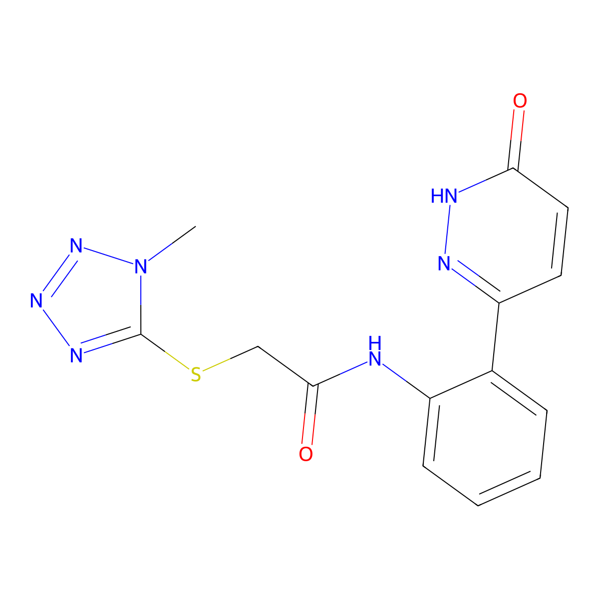 2-((1-methyl-1H-tetrazol-5-yl)thio)-N-(2-(6-oxo-1,6-dihydropyridazin-3-yl)phenyl)acetamide molecular structure, CAS 1428366-09-9