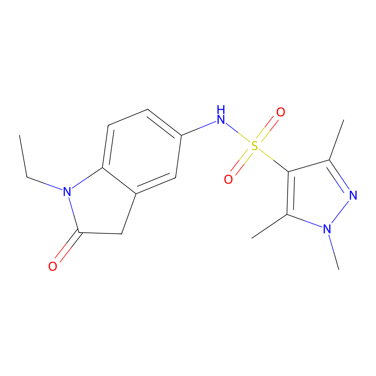 N-(1-ethyl-2-oxoindolin-5-yl)-1,3,5-trimethyl-1H-pyrazole-4-sulfonamide molecular structure, CAS 1428366-10-2