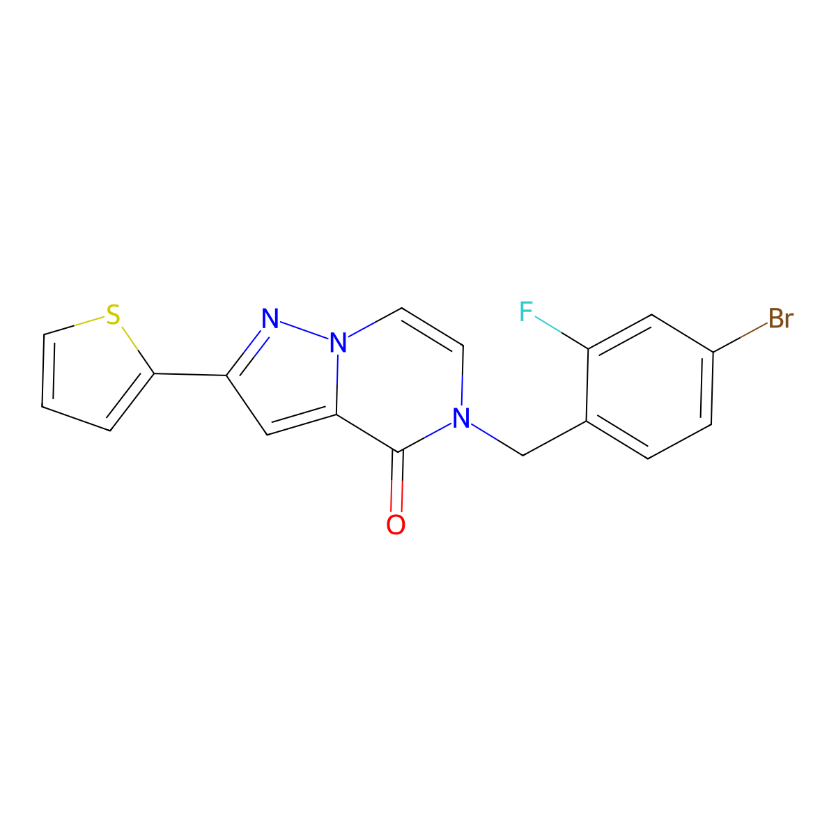 5-(4-bromo-2-fluorobenzyl)-2-(thiophen-2-yl)pyrazolo[1,5-a]pyrazin-4(5H)-one molecular structure, CAS 1428366-22-6