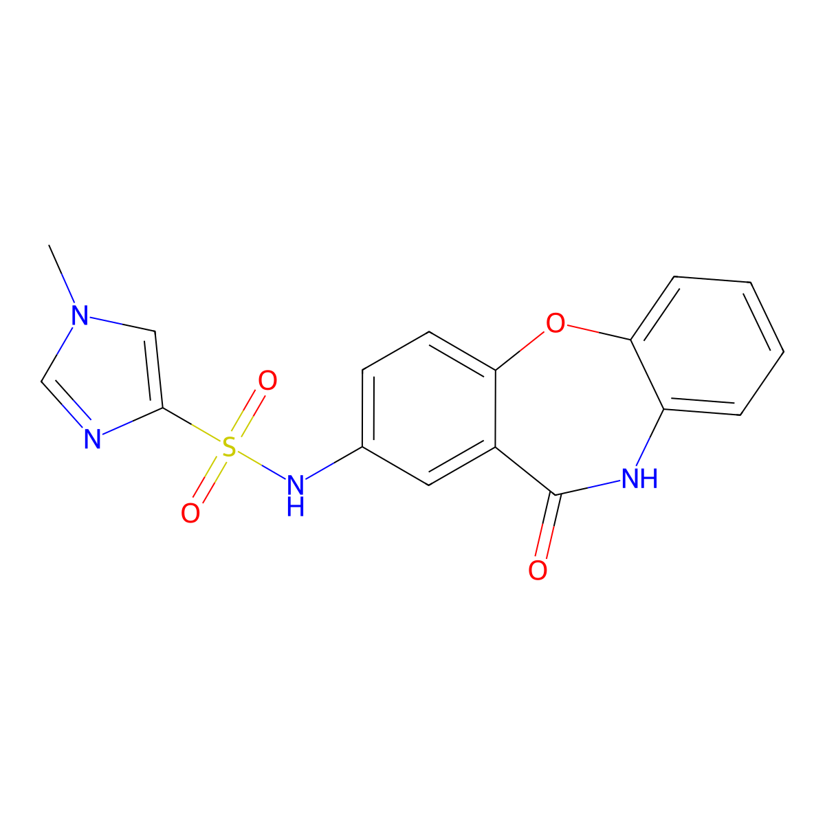 1-methyl-N-{10-oxo-2-oxa-9-azatricyclo[9.4.0.0^{3,8}]pentadeca-1(11),3(8),4,6,12,14-hexaen-13-yl}-1H-imidazole-4-sulfonamide molecular structure, CAS 1428366-24-8