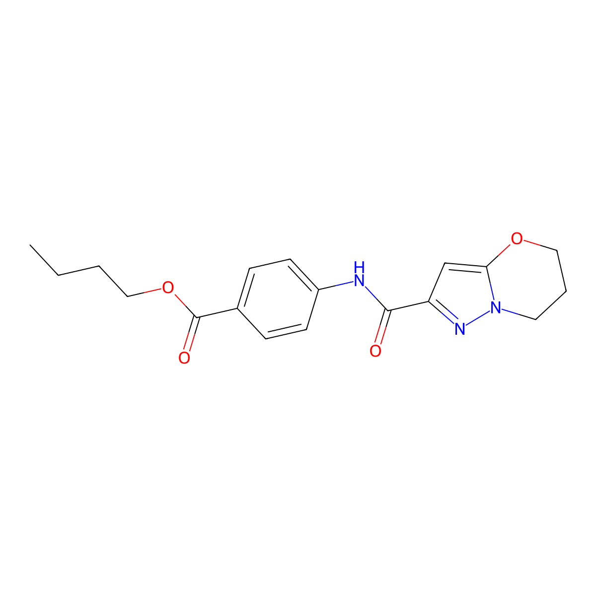butyl 4-(6,7-dihydro-5H-pyrazolo[5,1-b][1,3]oxazine-2-carboxamido)benzoate molecular structure, CAS 1428366-29-3