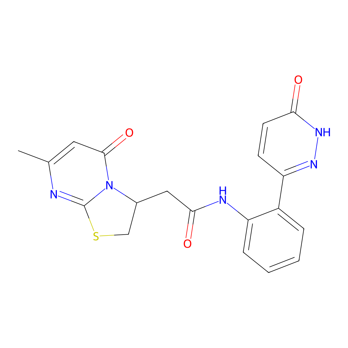 2-(7-methyl-5-oxo-3,5-dihydro-2H-thiazolo[3,2-a]pyrimidin-3-yl)-N-(2-(6-oxo-1,6-dihydropyridazin-3-yl)phenyl)acetamide molecular structure, CAS 1428366-32-8