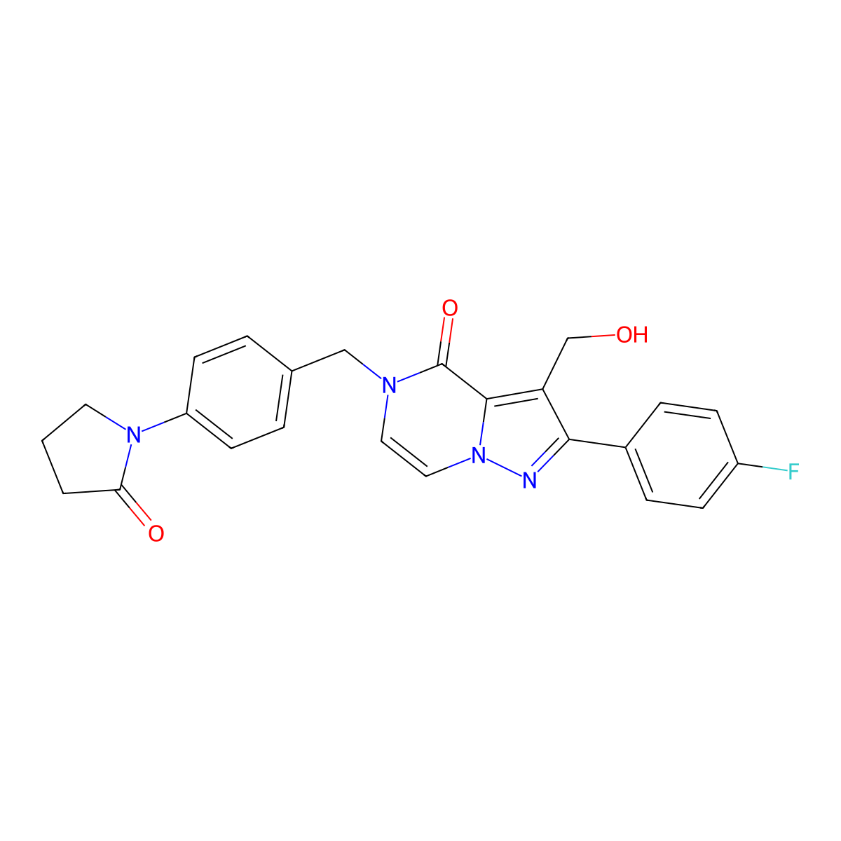 2-(4-fluorophenyl)-3-(hydroxymethyl)-5-(4-(2-oxopyrrolidin-1-yl)benzyl)pyrazolo[1,5-a]pyrazin-4(5H)-one molecular structure, CAS 1428366-42-0