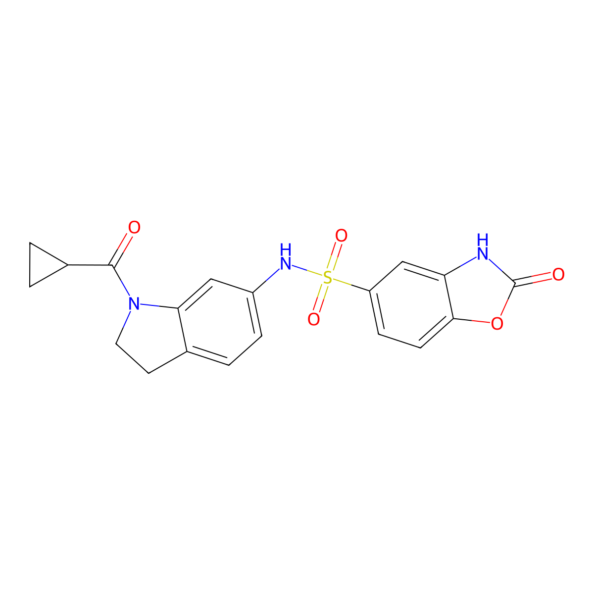 N-(1-(cyclopropanecarbonyl)indolin-6-yl)-2-oxo-2,3-dihydrobenzo[d]oxazole-5-sulfonamide molecular structure, CAS 1428366-47-5