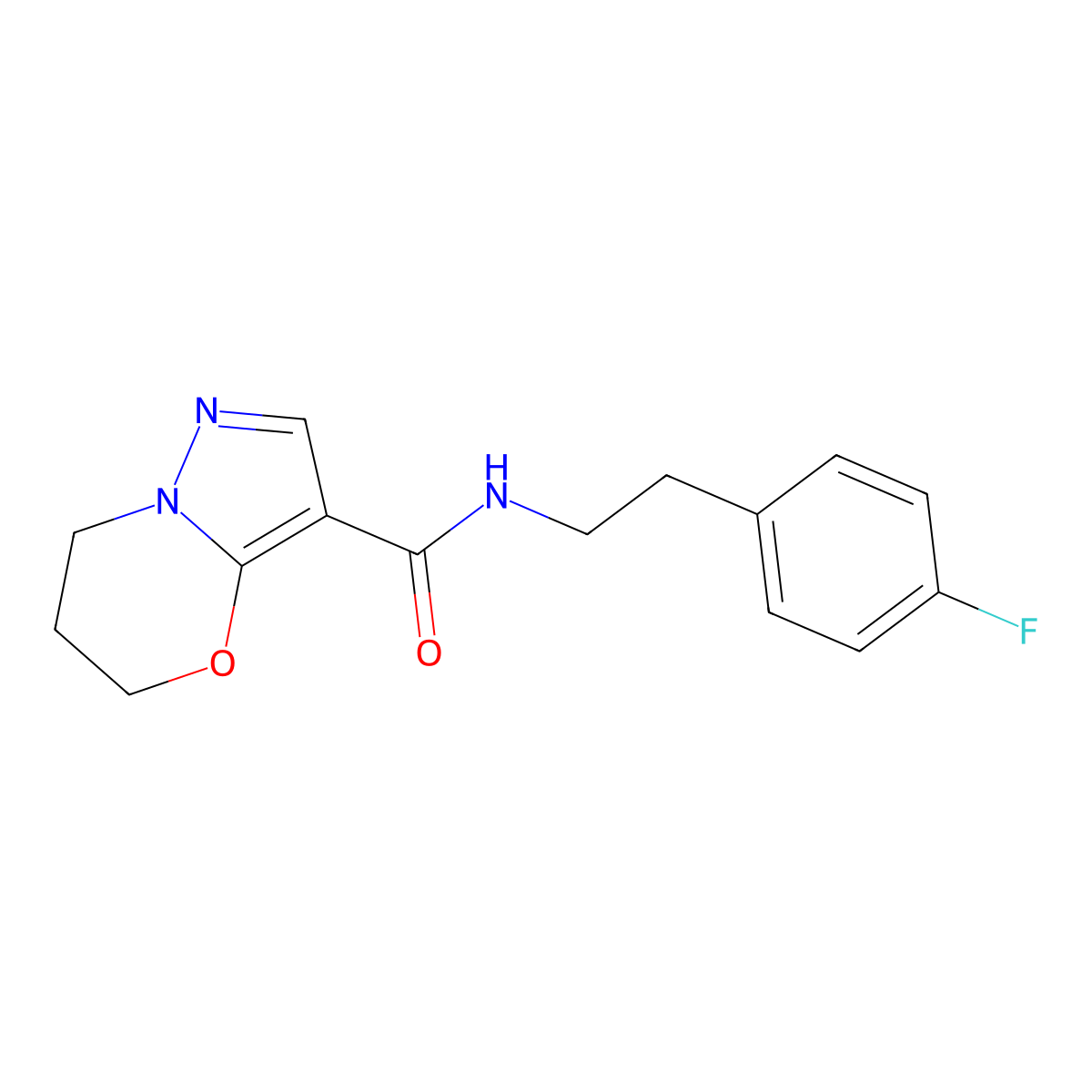N-(4-fluorophenethyl)-6,7-dihydro-5H-pyrazolo[5,1-b][1,3]oxazine-3-carboxamide molecular structure, CAS 1428366-57-7