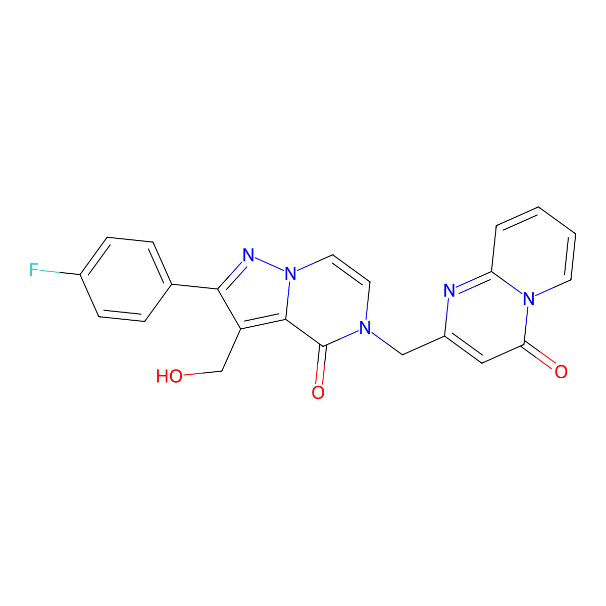 2-((2-(4-fluorophenyl)-3-(hydroxymethyl)-4-oxopyrazolo[1,5-a]pyrazin-5(4H)-yl)methyl)-4H-pyrido[1,2-a]pyrimidin-4-one molecular structure, CAS 1428366-63-5