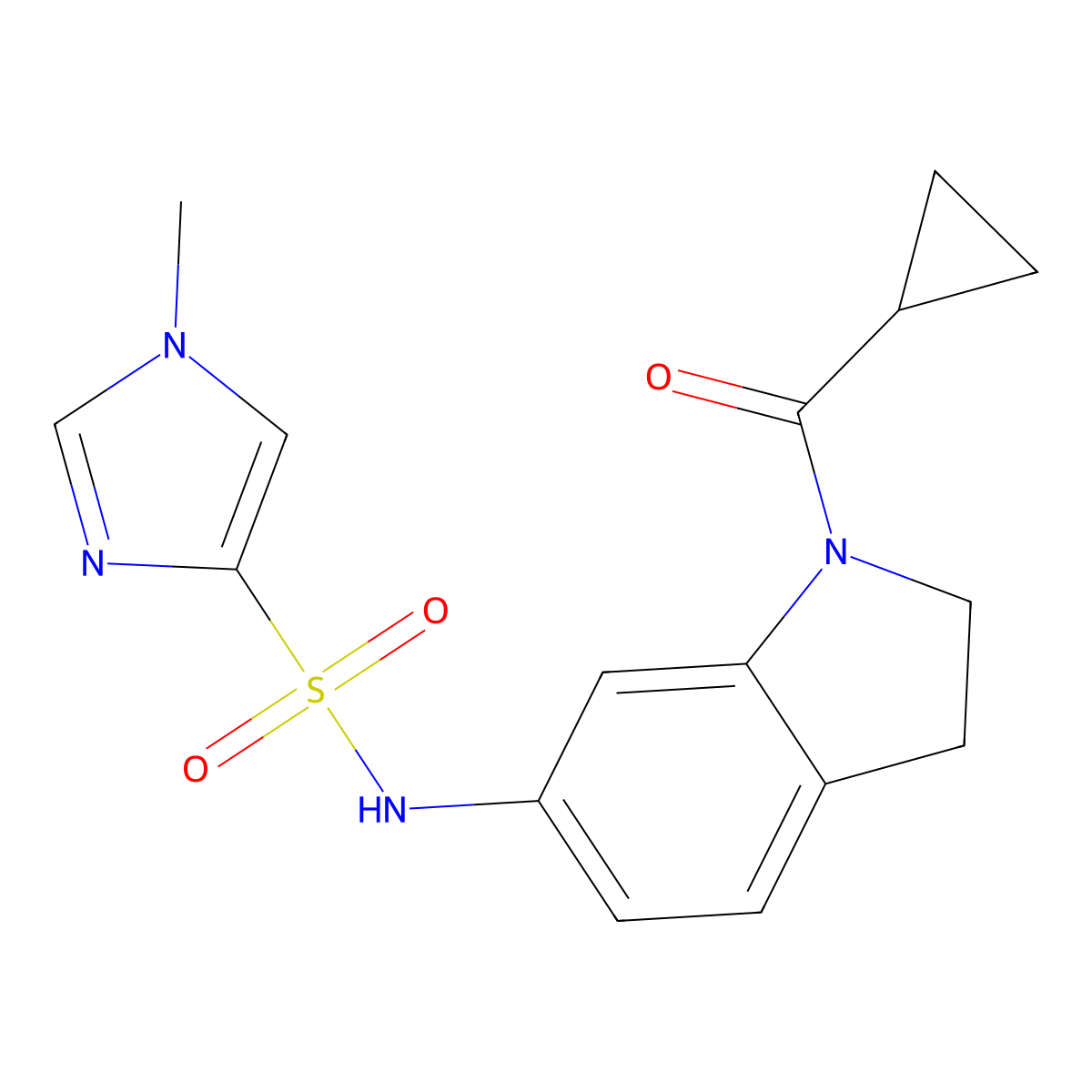 N-(1-(cyclopropanecarbonyl)indolin-6-yl)-1-methyl-1H-imidazole-4-sulfonamide molecular structure, CAS 1428366-65-7