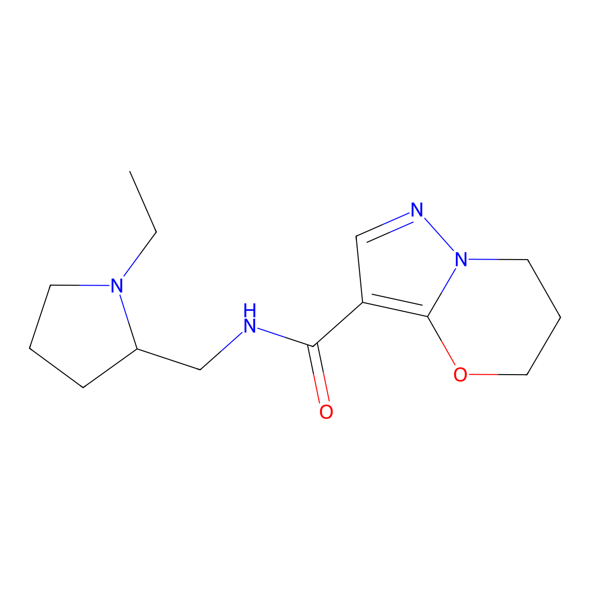 N-((1-ethylpyrrolidin-2-yl)methyl)-6,7-dihydro-5H-pyrazolo[5,1-b][1,3]oxazine-3-carboxamide molecular structure, CAS 1428366-69-1