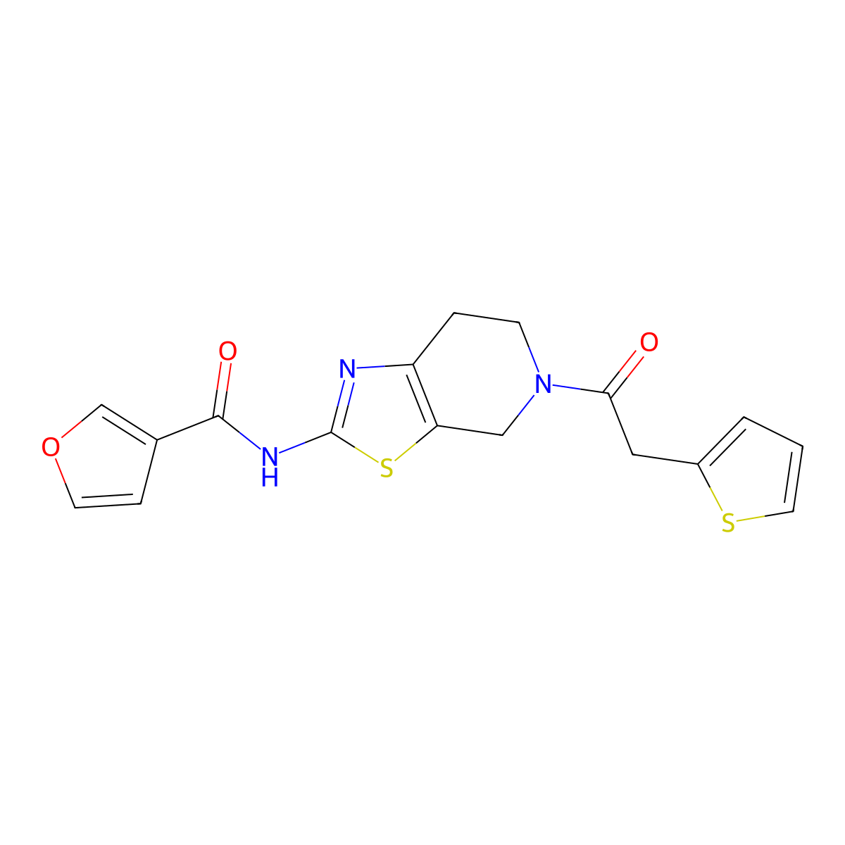 N-(5-(2-(thiophen-2-yl)acetyl)-4,5,6,7-tetrahydrothiazolo[5,4-c]pyridin-2-yl)furan-3-carboxamide molecular structure, CAS 1428366-72-6