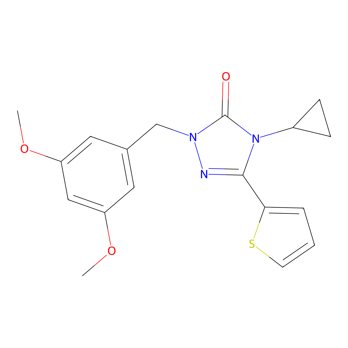 4-cyclopropyl-1-(3,5-dimethoxybenzyl)-3-(thiophen-2-yl)-1H-1,2,4-triazol-5(4H)-one molecular structure, CAS 1428366-76-0