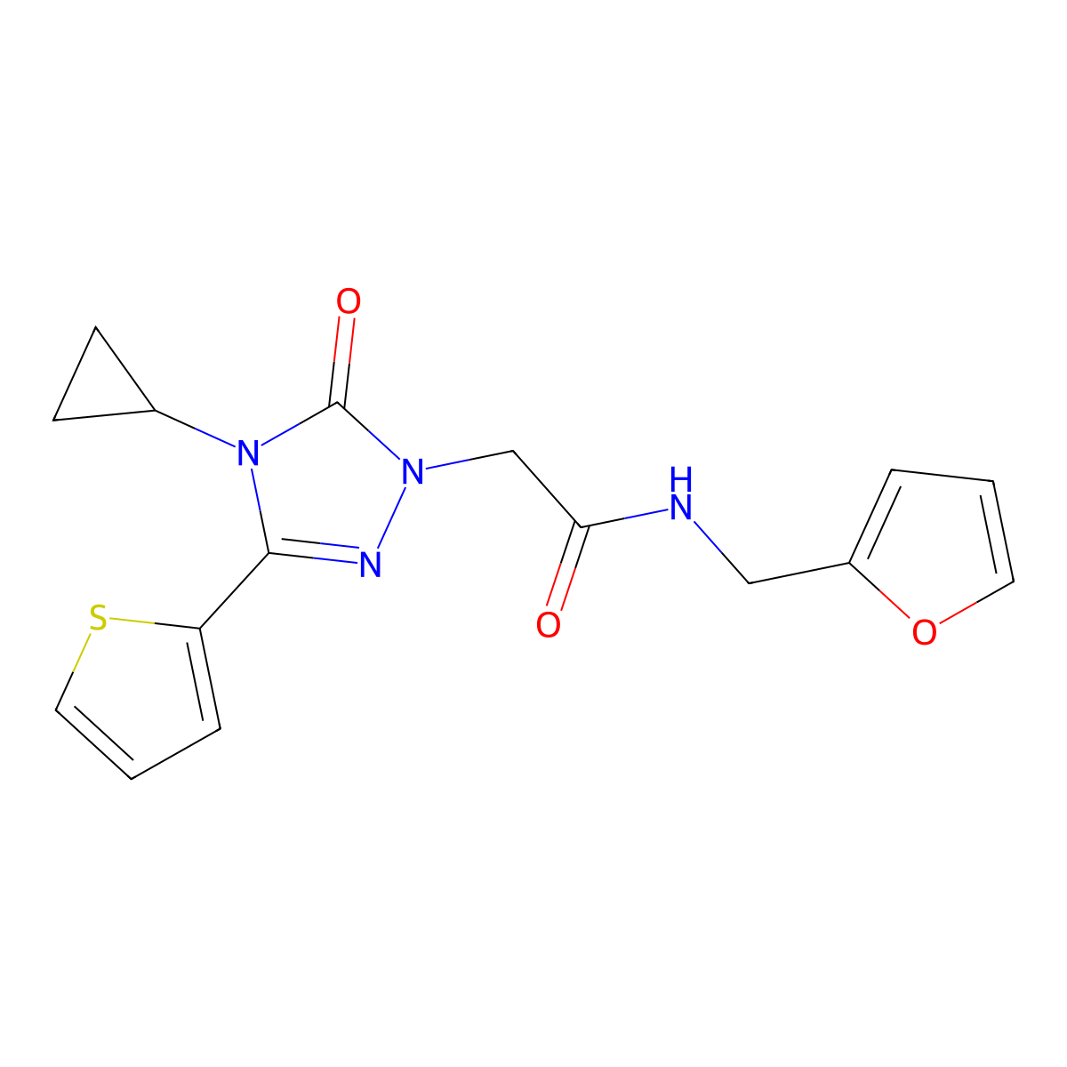 2-(4-cyclopropyl-5-oxo-3-(thiophen-2-yl)-4,5-dihydro-1H-1,2,4-triazol-1-yl)-N-(furan-2-ylmethyl)acetamide molecular structure, CAS 1428366-77-1