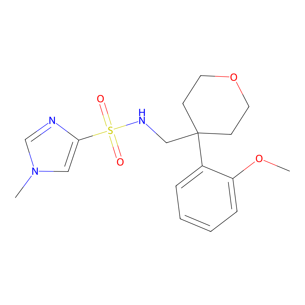 N-((4-(2-methoxyphenyl)tetrahydro-2H-pyran-4-yl)methyl)-1-methyl-1H-imidazole-4-sulfonamide molecular structure, CAS 1428366-78-2