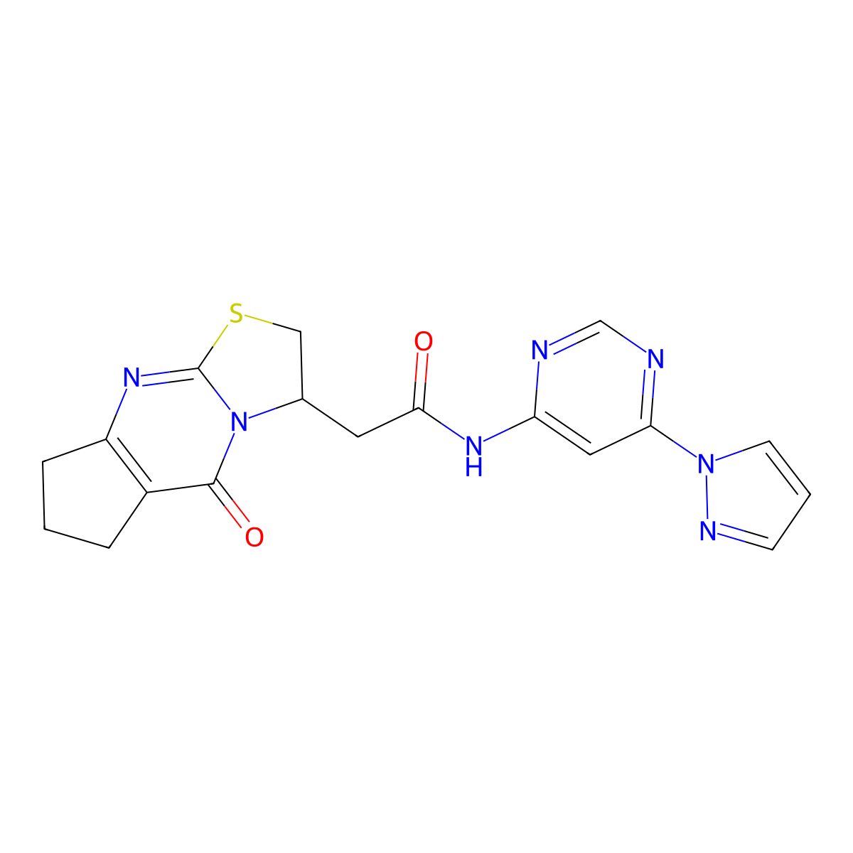2-{2-oxo-10-thia-1,8-diazatricyclo[7.3.0.0^{3,7}]dodeca-3(7),8-dien-12-yl}-N-[6-(1H-pyrazol-1-yl)pyrimidin-4-yl]acetamide molecular structure, CAS 1428366-79-3